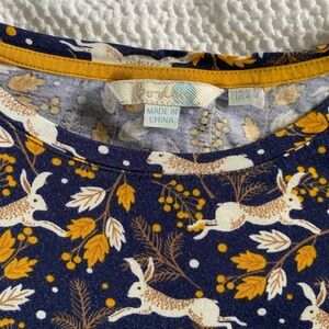Boden Rabbit Shirt Navy and Yellow Print Size 4 small Whimsy Fairy Cottagecore